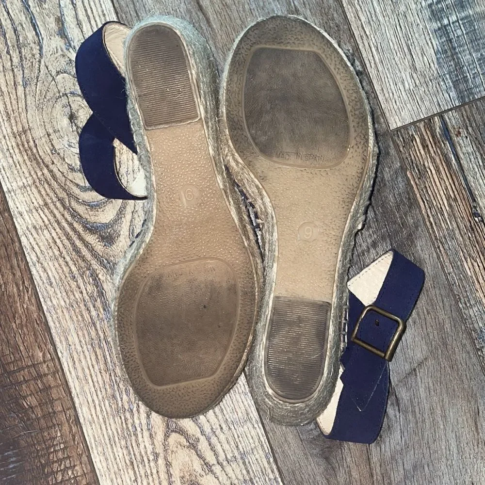 Soludos Midnight Navy Suede Criss Cross Wedge Espadrille